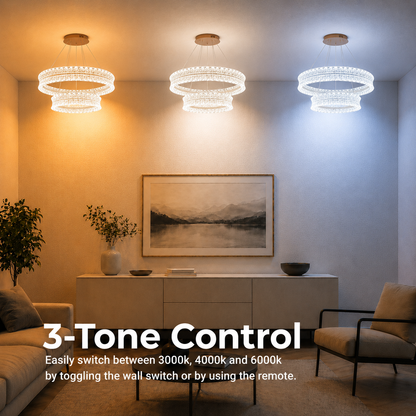 Lustra LED Cristal cu telecomanda, 118W, Lumina Calda/Neutra/Rece, Φ60 cm, Inaltime Reglabila, Metal si Cristal, Auriu