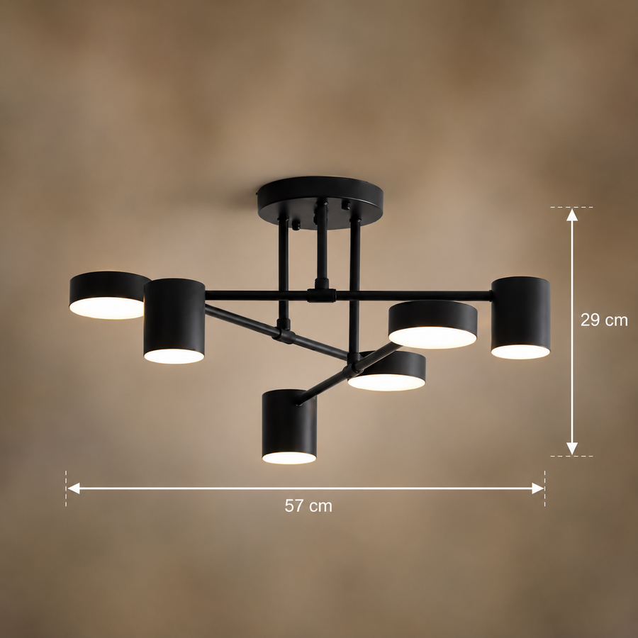 LED chandelier GALIOS 26W, 6 Elements, Cold/Warm/Neutral light, Black