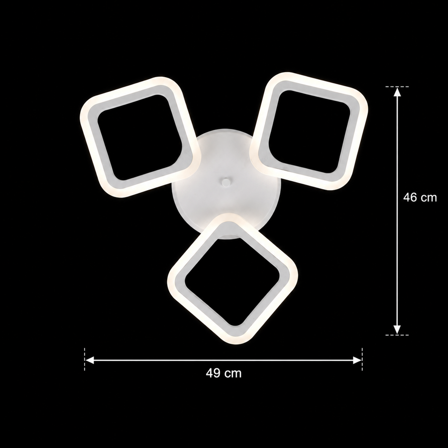 LED Chandelier ERIKA 20W, 3 Squares, Warm/Neutral/Cold Light, White, Metal and Acrylic