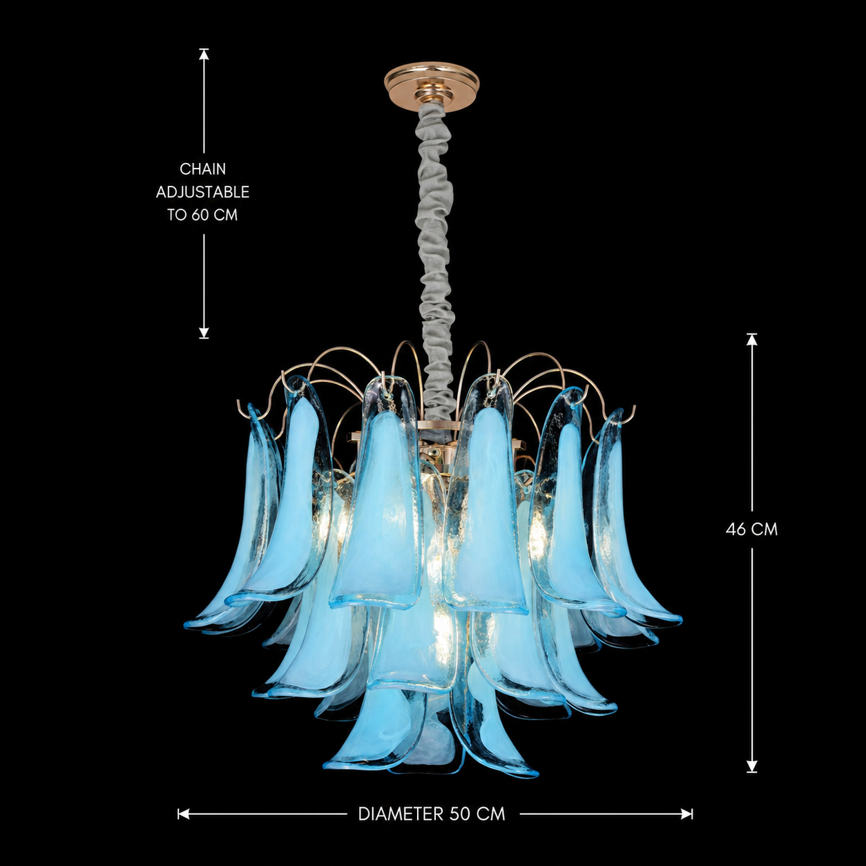 Candelabru Cristal MURANO Eleganza 4xE14, D50 cm, Albastru, Inaltime Reglabila, Metal si Cristal Candelabre Cristal Default Title Alessandro Design