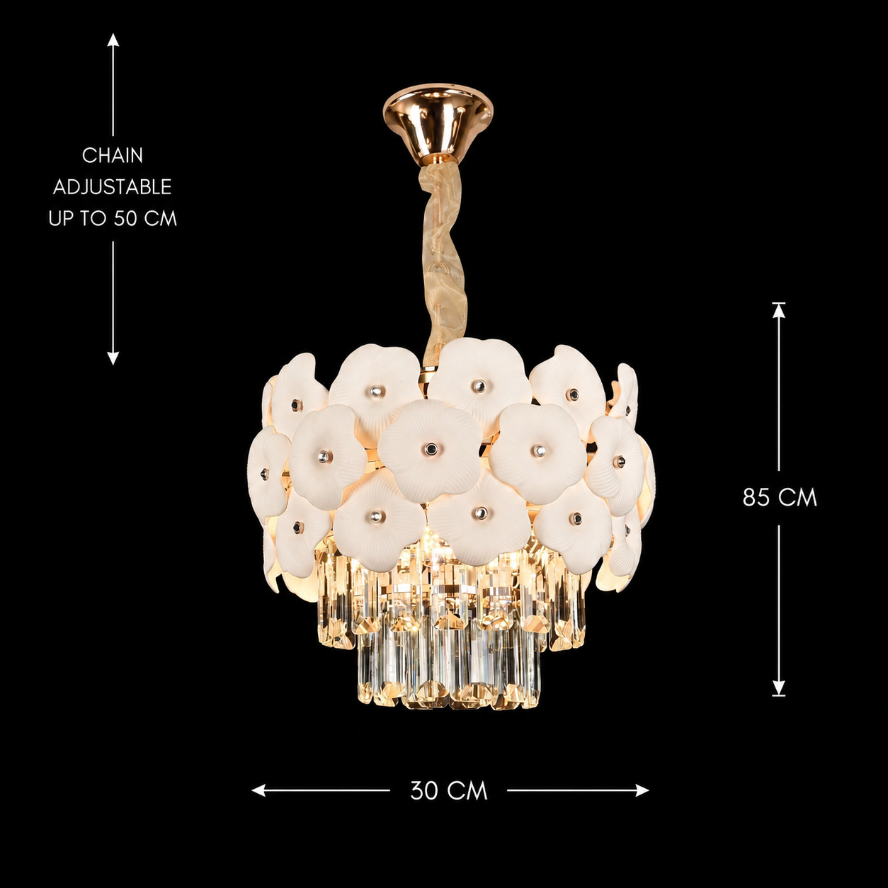 Candelabru Cristal PETAL Petito 3xE14, D30 cm, Auriu, Inaltime Reglabila, Metal si Cristal Candelabre Cristal Default Title Alessandro Design