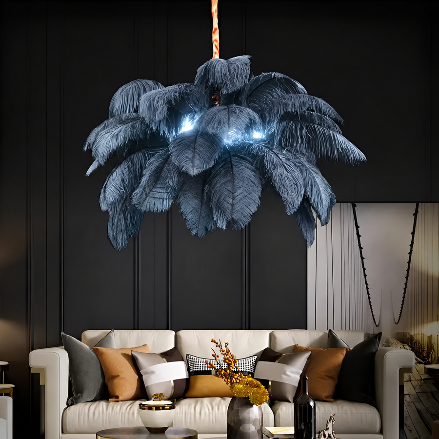 Minoss Chandelier, 8W, Cold Light 6000K, Feathers, 1xE27, Diameter 75cm, Black Modern Candelabra Default Title Alessandro Design