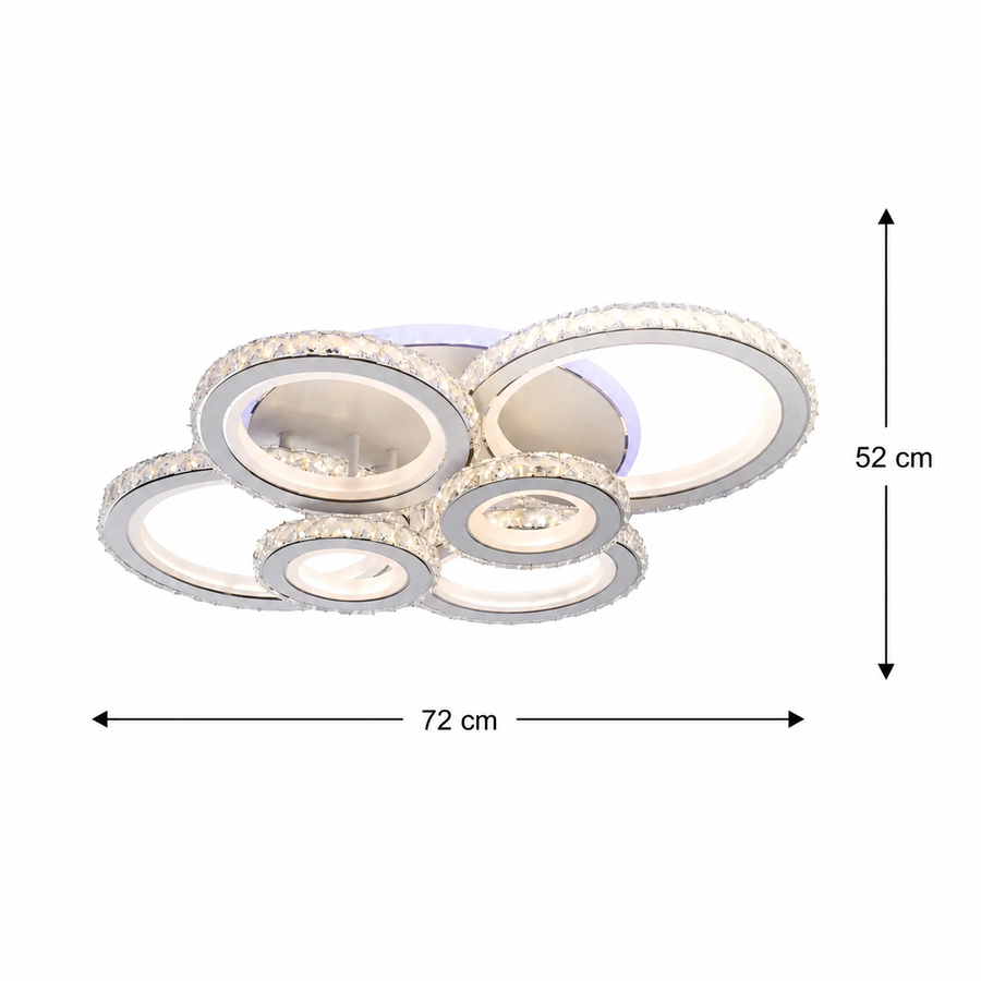 LED chandelier with remote control and crystal NOVA ROTONDA RGB 145W, 6 Circles, Cold/Warm/Neutral light, Dimmable, White Crystal LED Chandeliers Default Title Alessandro Design