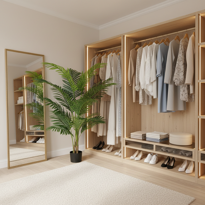 Planta Artificială Copac Tip Palmier Kentia, 3 tulpini, 17 frunze, 160 cm, Verde, cu Ghiveci