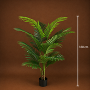 Planta Artificială Copac Tip Palmier Kentia, 3 tulpini, 17 frunze, 160 cm, Verde, cu Ghiveci
