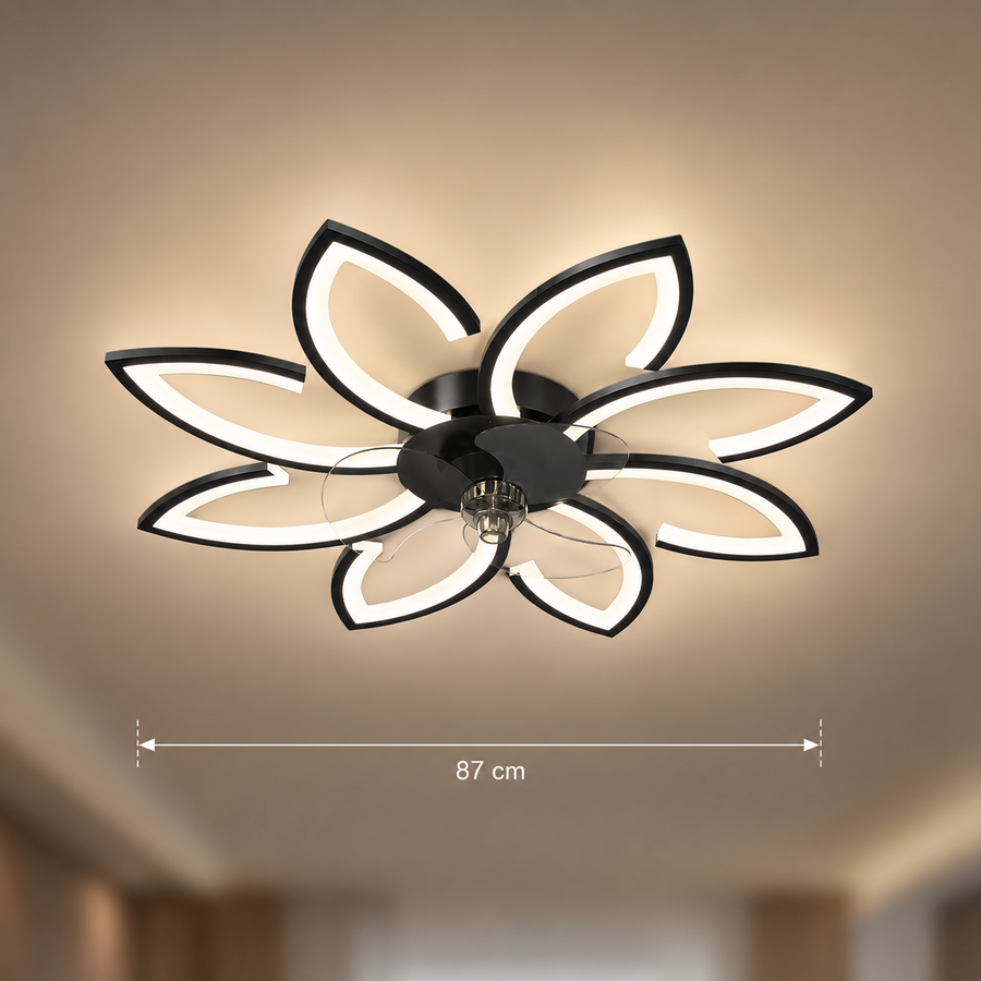 Lustra LED Ventilator ANEMO cu Telecomanda, 47W, D87cm, Lumina Rece/Neutra/Calda, Metal si Plastic, Negru