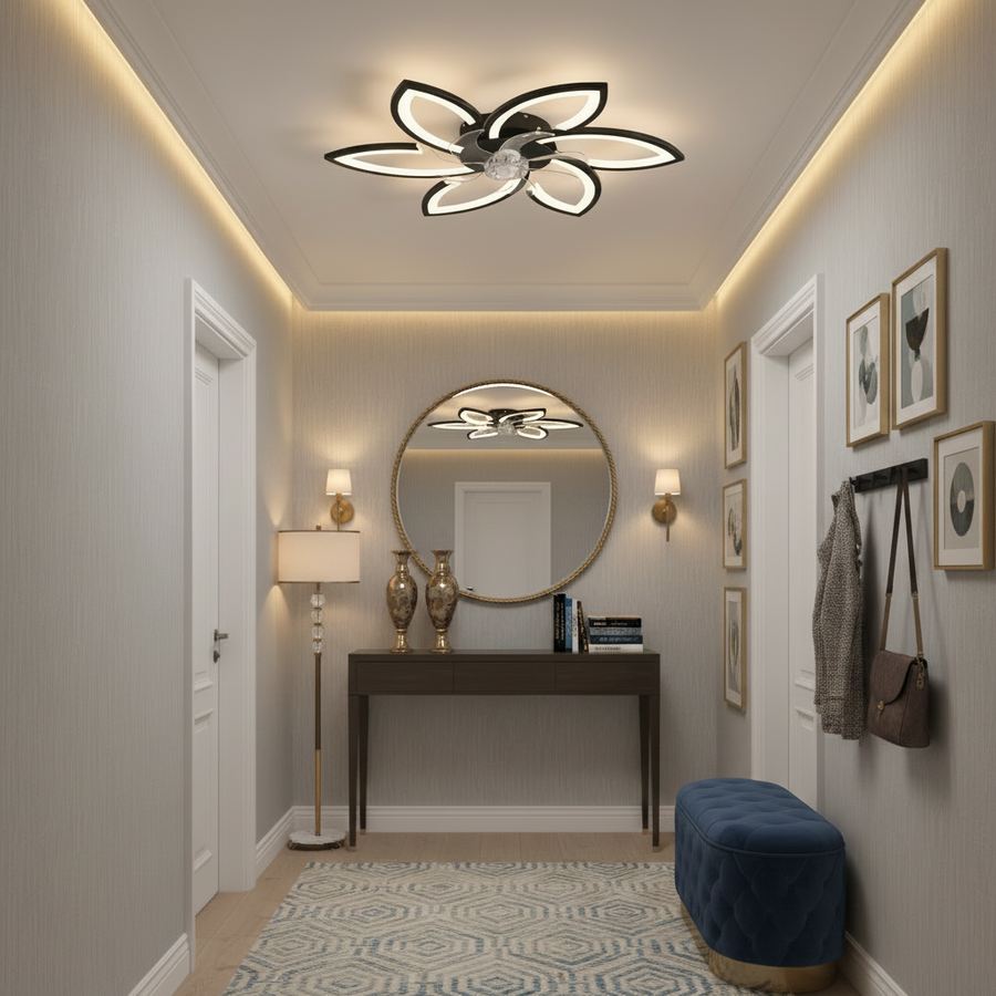 Lustra LED Ventilator ANEMO cu Telecomanda, 36W, D76.5cm, Lumina Rece/Neutra/Calda, Metal si Plastic, Negru