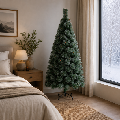 Brad Artificial MANIITSOQ, 180 cm, 220 vârfuri, Suport Metalic, Ace Verzi cu Vârfuri Albe