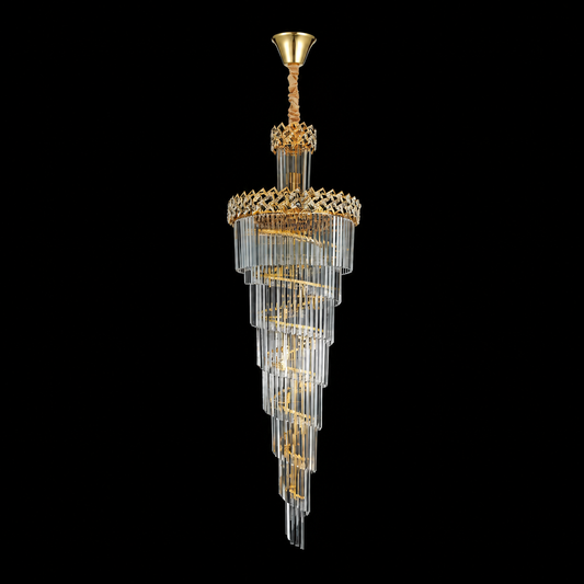 Crystal Chandelier WINDSOR Altiora, Diameter 60cm, Height 180cm, 26xE14, Shiny Gold, Adjustable Height, Elegant Design