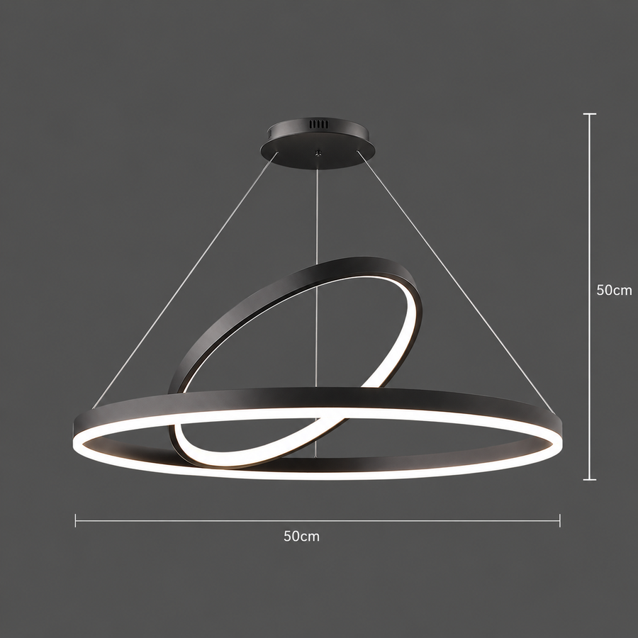 LED Suspended Chandelier PAGANO 47W, 3000K, 2 Circles, Black, Adjustable Height