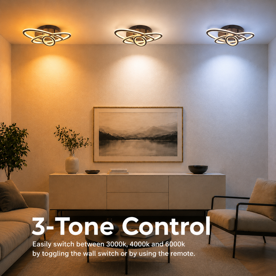 LED chandelier with remote control TIANA 78W, 3 Ellipses, Cold/Warm/Neutral light, Dimmable, Black