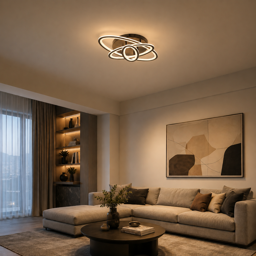 LED chandelier with remote control TIANA 78W, 3 Ellipses, Cold/Warm/Neutral light, Dimmable, Black
