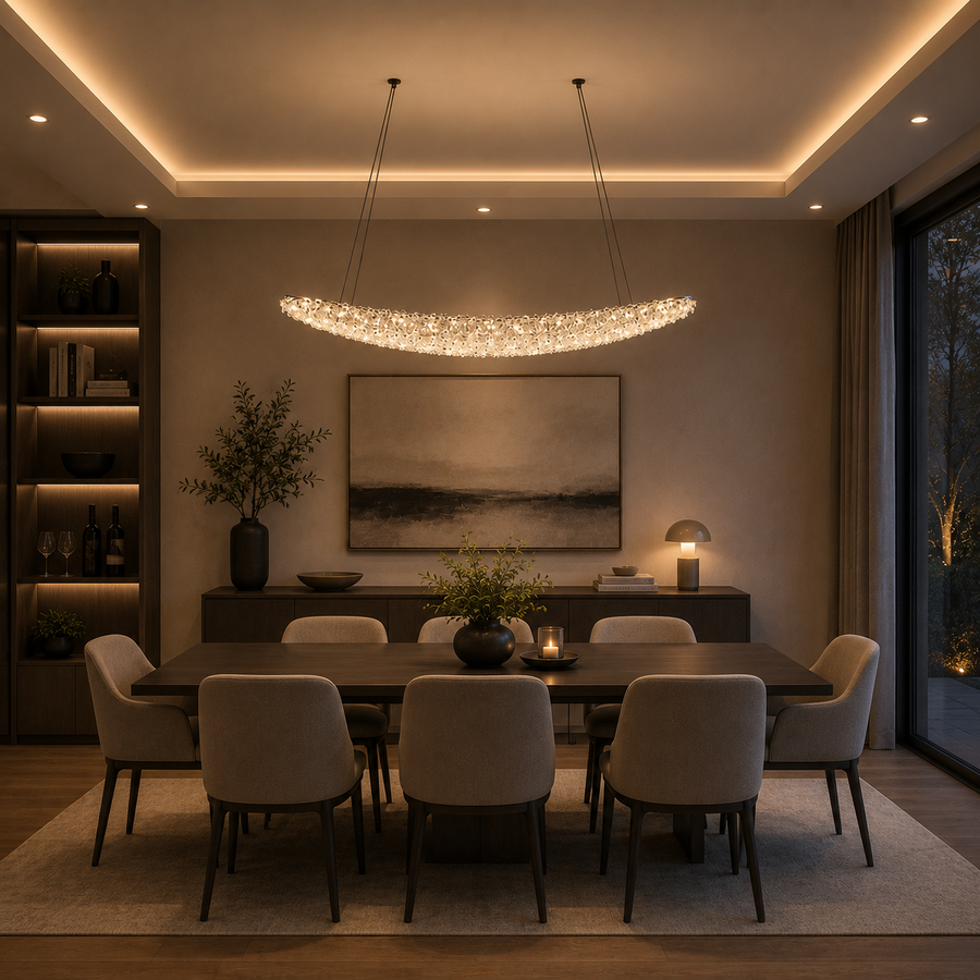 Modern Chandelier with Crystal, PRAGUE, 31W, Length 80 cm, Gold, Adjustable height