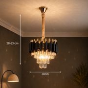 Crystal Chandelier VERSAILLES Petito 3xE14, Diameter 30cm, Shiny Gold and Black, Adjustable Height