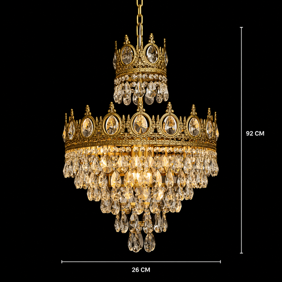 Crystal Chandelier REGALITE Petito, 3XE14, Diameter 25cm, Shiny Gold, Adjustable Height