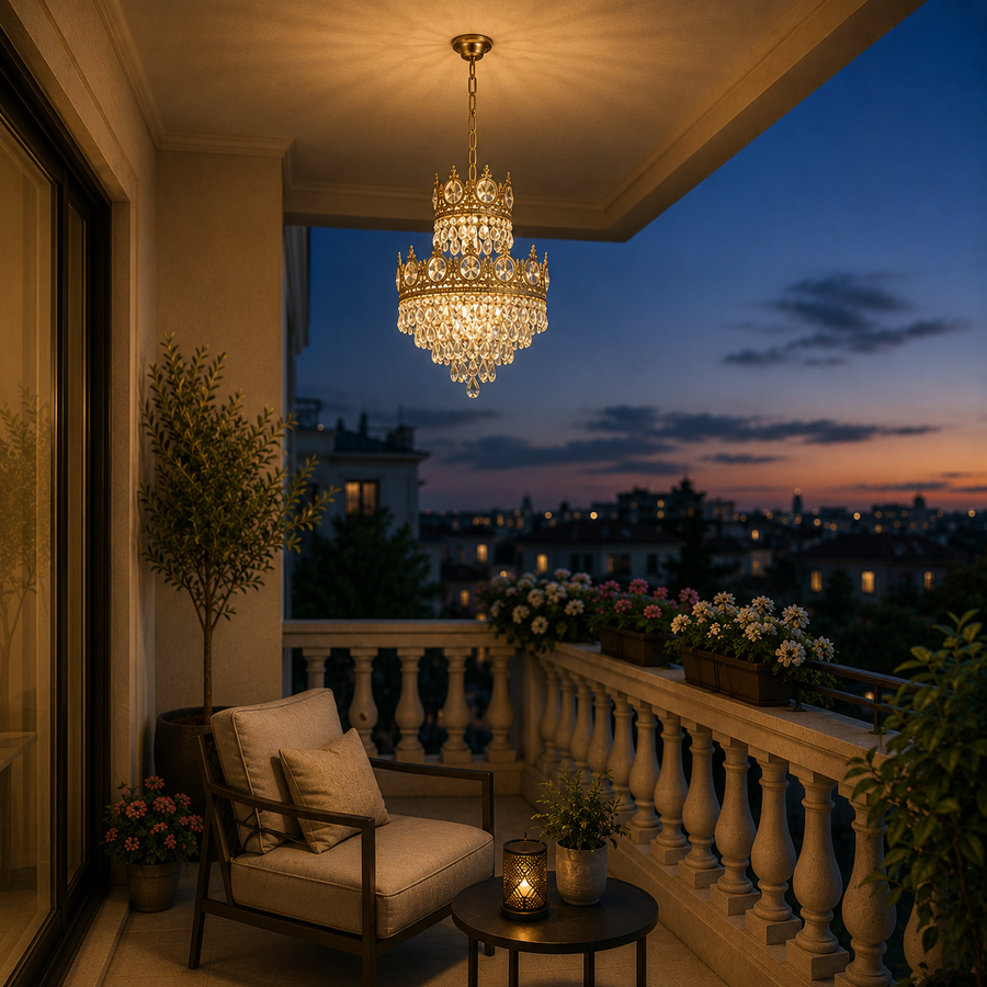 Crystal Chandelier REGALITE Petito, 3XE14, Diameter 25cm, Shiny Gold, Adjustable Height