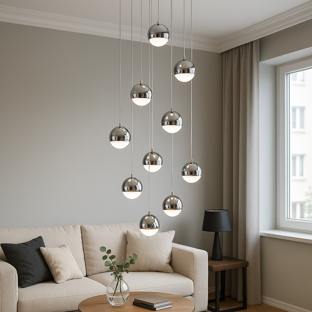 Hanging LED chandelier with remote control JEREMIAS 132W, 10 Elements, Cold/Warm/Neutral light, Dimmable, Silver Modern Chandeliers Default Title Alessandro Design