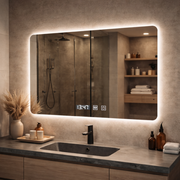 Oglinda LED Dreptunghiulara ARTAR Touch, 80X60cm, Sistem Dezaburire, Dimabila, Ceas si Temperatura, Lumina Calda Neutra Rece 3000K/4000K/6000K Oglinda Baie cu LED si Dezaburire Default Title Alessandro Design