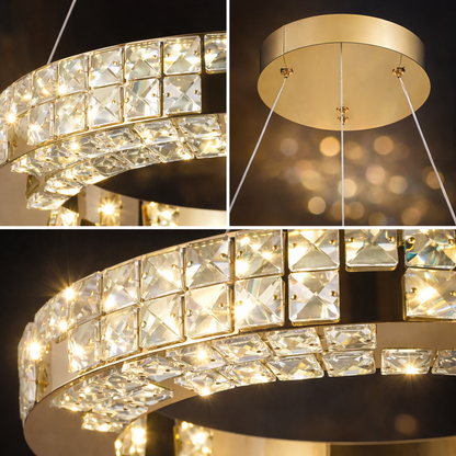 Lustra LED cu Telecomanda, LLC135/1GD, Cristal si Metal, 29W, 1 Cerc, Dimabila, Inaltime Reglabila, Lumina Rece/Calda/Neutra, Iluminat Luxos Lustre LED cu Telecomanda Default Title Alessandro Design