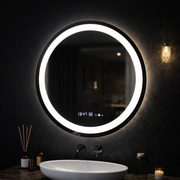 Round LED Mirror, Diameter 50cm, Celeste MotionGlow Marcello, De-fogging System, Clock & Thermometer, Dimmable, Warm Neutral Cold Light 3000K/4000K/6000K Marcello Mirrors Default Title Alessandro Design
