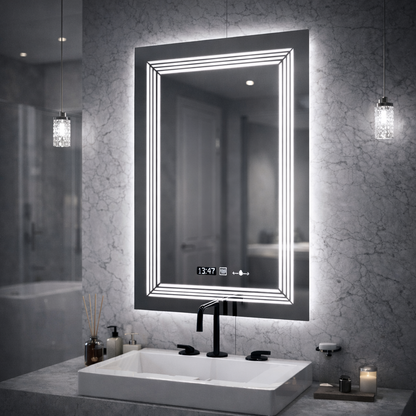 Rectangular LED Mirror, 60x80cm, Venezia Marcello MotionGlow Sensor, Defog System, Clock & Thermometer, Dimmable, Warm Neutral Cold Light 3000K/4000K/6000K Marcello Mirrors Default Title Alessandro Design