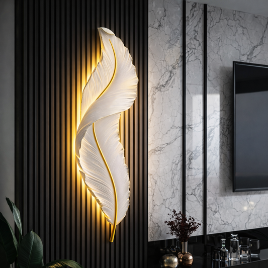 LED Wall Light, Decorative Feather 85CM 31W Cold/Warm/Neutral Light White Gold Indoor Wall Lights Default Title Alessandro Design