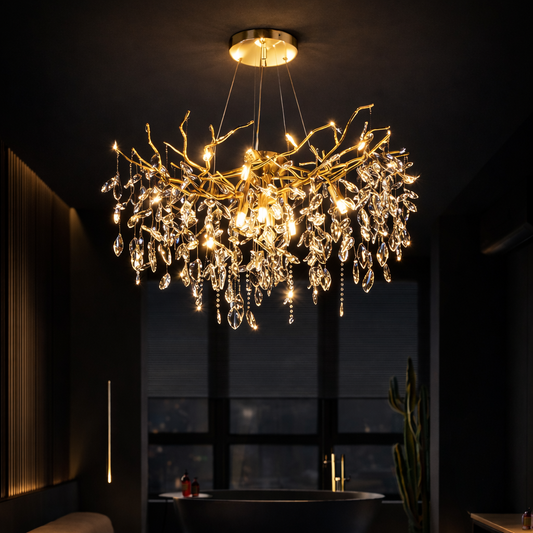 WALTZ Rhapsody Crystal Chandelier, 6x G9, Gold, 45cm, Adjustable Height, Metal and Crystal Crystal Chandeliers Default Title Alessandro Design