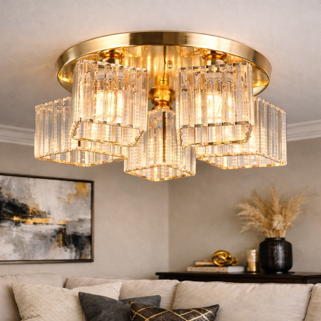 Lustra Clasica Moderna Sasha, LC117/5GD, 5x E27, Metal si Cristal, Auriu, Abajur Lustre Clasice Default Title Alessandro Design