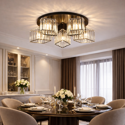 Lustra Clasica Moderna Sasha, LC117/5BK, 5x E27, Metal si Cristal, Negru, Abajur Lustre Clasice Default Title Alessandro Design