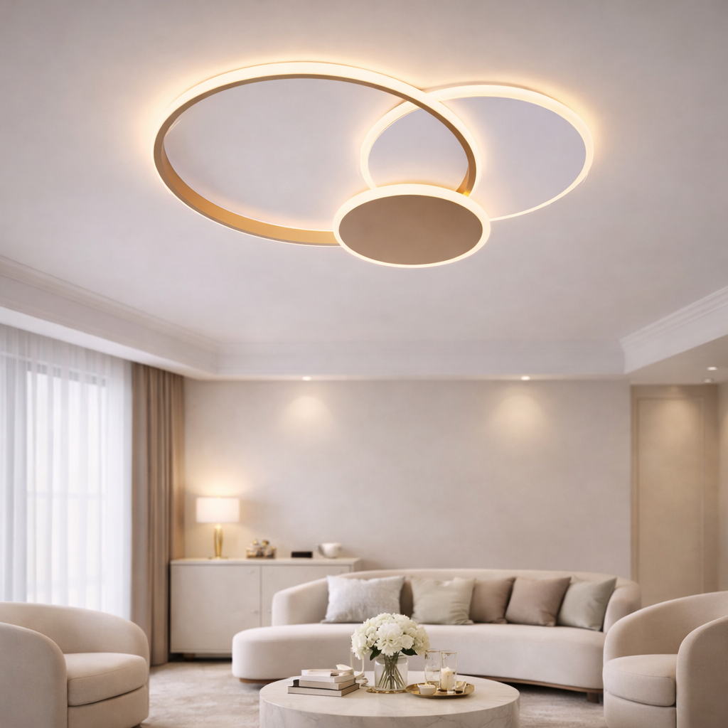 LED Chandelier with Remote Control KILLIAN 46W, 3 Circles, Cold/Warm/Neutral Light 3000K/4000K/6000K, Dimmable, Gold White LED Chandeliers with Remote Control Default Title Alessandro Design