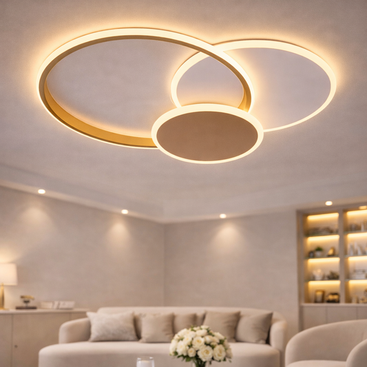 LED Chandelier with Remote Control KILLIAN 46W, 3 Circles, Cold/Warm/Neutral Light 3000K/4000K/6000K, Dimmable, Gold White LED Chandeliers with Remote Control Default Title Alessandro Design