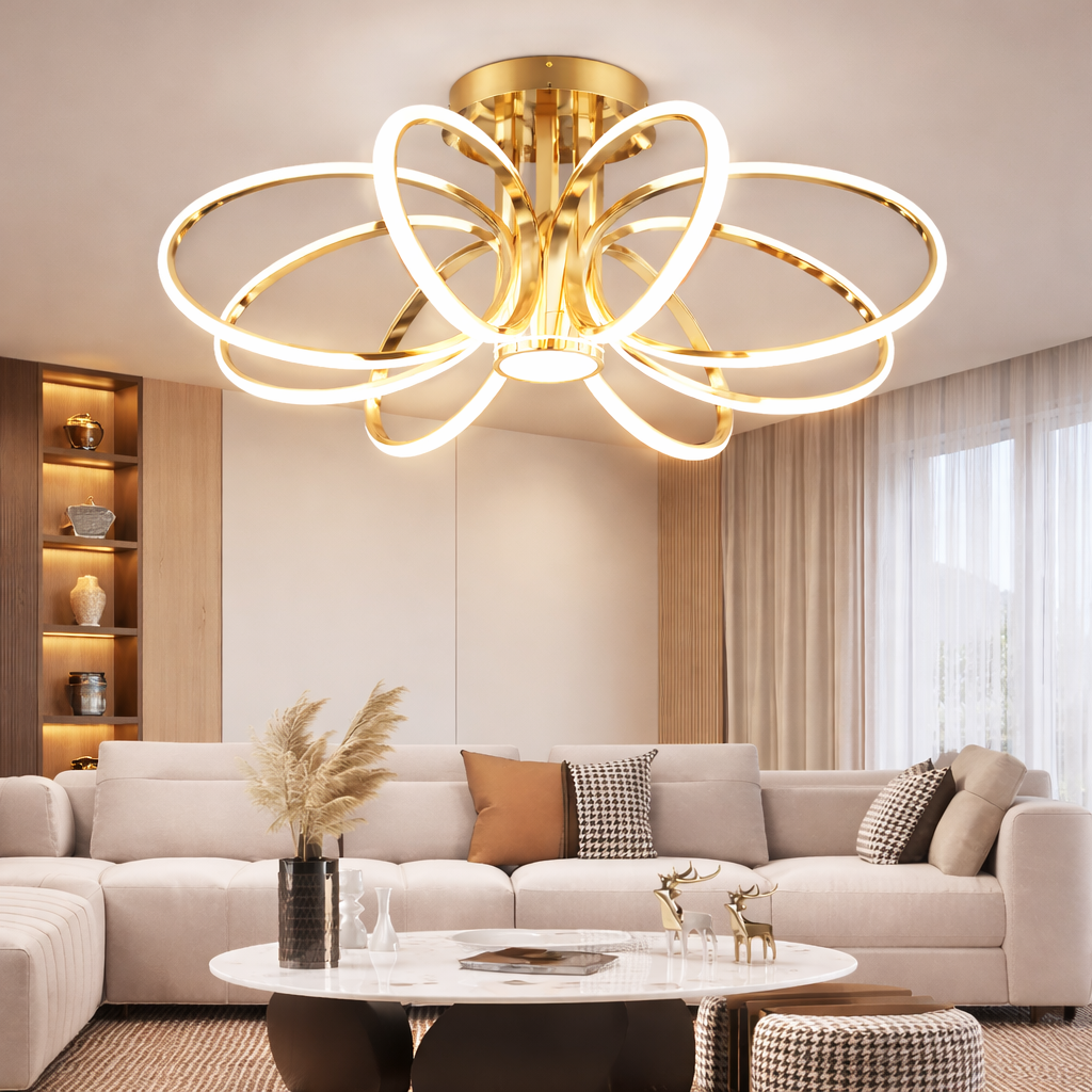 Lustra LED cu Telecomanda ORBIS Magno, 25W, Lumina Calda/Rece/Neutra 3000K/4000K/6000K, Dimabila, Auriu, Metal si Silicon Lustre LED cu Telecomanda Default Title Alessandro Design