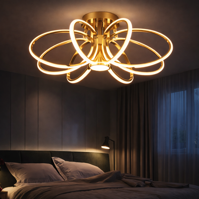 LED Chandelier with Remote Control LT771/500GD, 25W, Warm/Cold/Neutral Light 3000K/4000K/6000K, Dimmable, Gold, Metal and Silicone