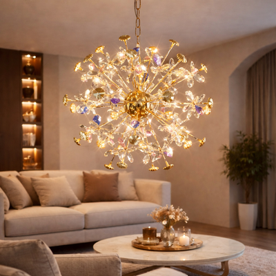 Crystal Chandelier CC372/500GD, 24xG4, Gold and Crystals, 52cm, Adjustable Height