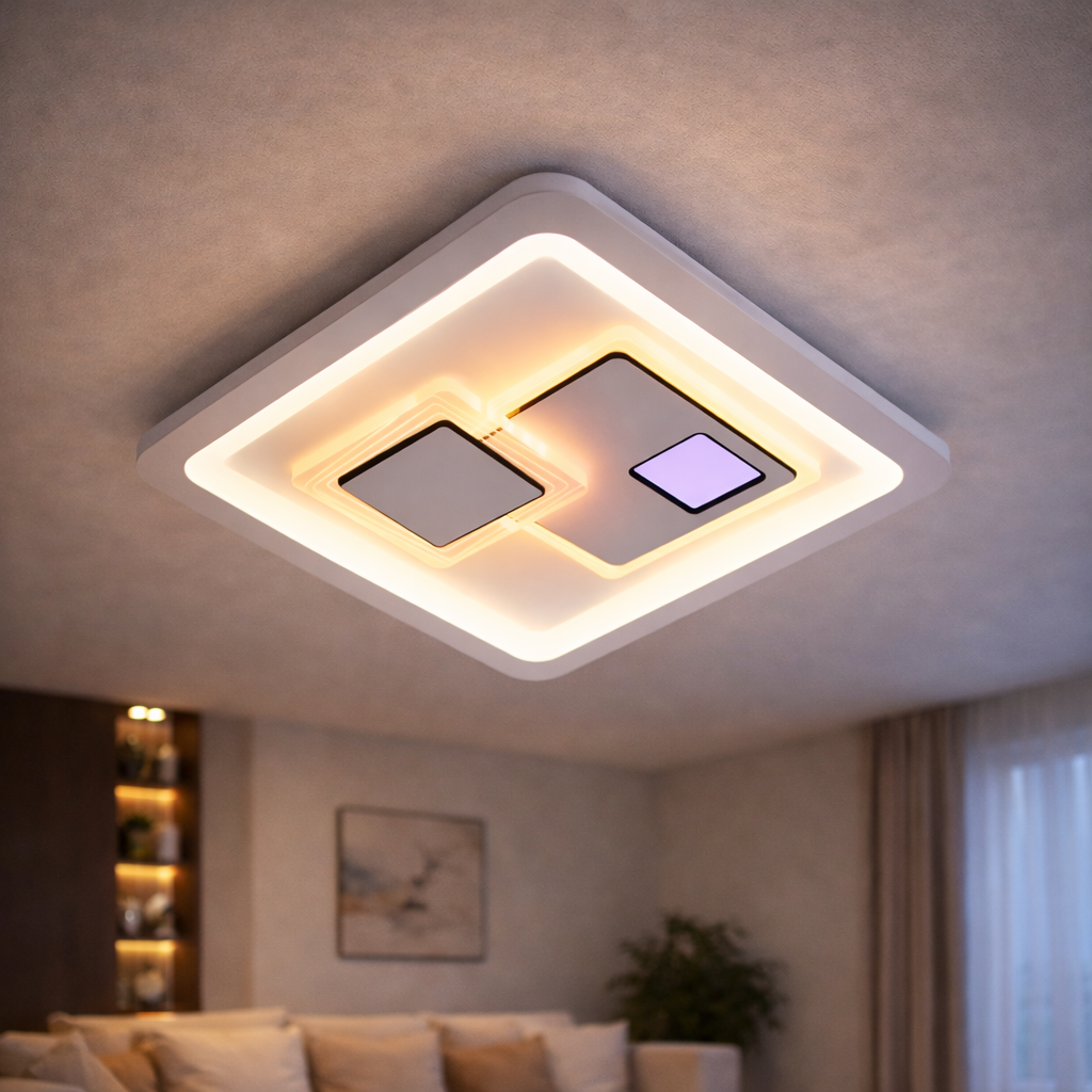 LED Chandelier KEREN 33W, Square, Cold/Warm/Neutral light 3000K/4000K/6000K, White, Metal and Acrylic LED Chandeliers Default Title Alessandro Design