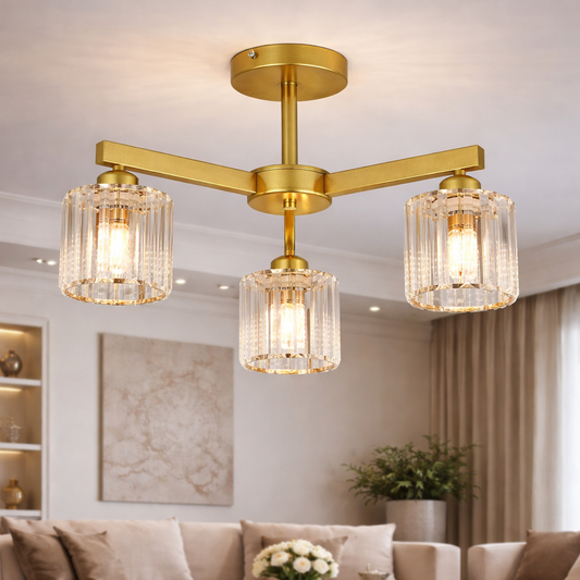 Lustra Clasica Moderna LC110/3GD cu Cristal, 3x E27, Auriu, Metal si Cristal Lustre Clasice Default Title Alessandro Design
