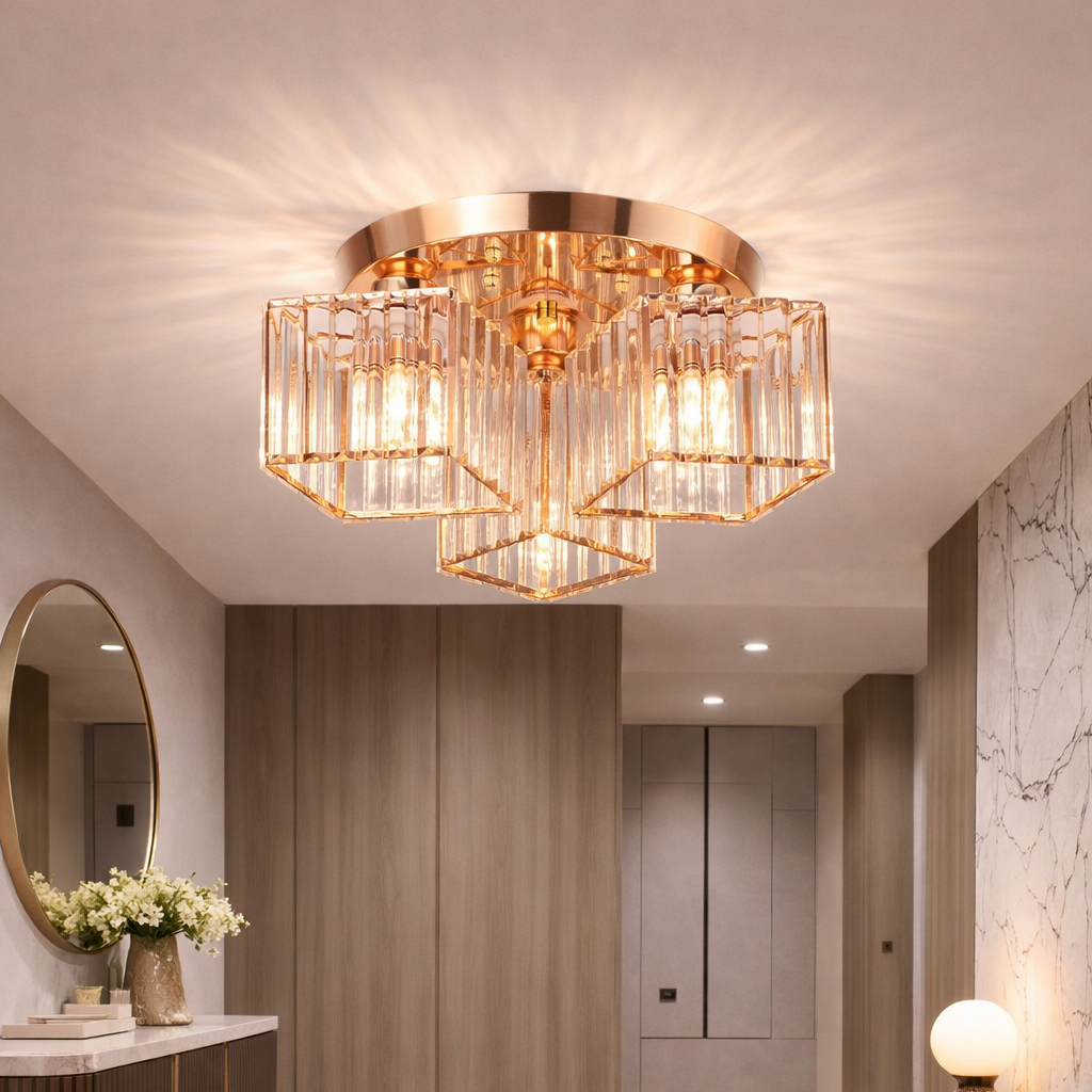 Lustra Clasica Moderna Sasha, LC117/3GD, 3x E27, Metal si Cristal, Auriu, Abajur Lustre Clasice Default Title Alessandro Design