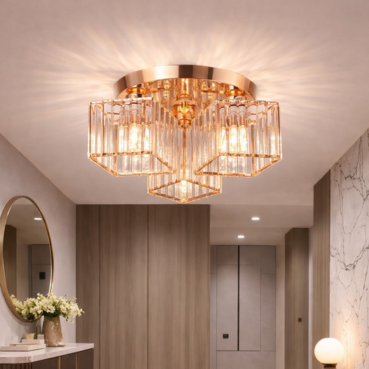 Lustra Clasica Moderna Sasha, LC117/3GD, 3x E27, Metal si Cristal, Auriu, Abajur Lustre Clasice Default Title Alessandro Design