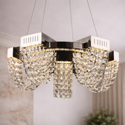 Candelabru Cristal LED 15W, STRATUS Magno , Diametru 50cm, Crom Lucios, Lumina Calda Neutra Rece 3000K/4000K/6000K Inaltime Reglabila, Metal si Cristal Candelabre Cristal Default Title Alessandro Design