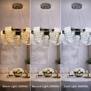 Candelabru Cristal LED 15W, STRATUS Magno , Diametru 50cm, Crom Lucios, Lumina Calda Neutra Rece 3000K/4000K/6000K Inaltime Reglabila, Metal si Cristal Candelabre Cristal Default Title Alessandro Design