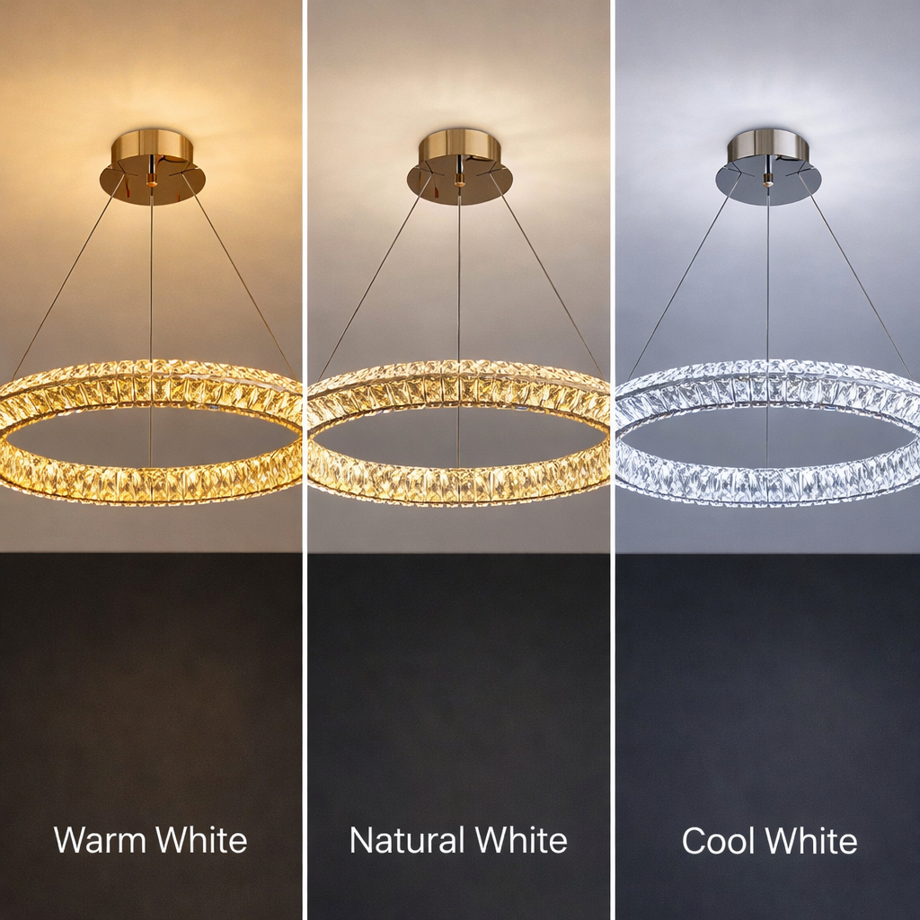Lustra LED cu Telecomanda, LLC132/500GD, Cristal si Metal, 26W, 1 Cerc, Dimabila, Inaltime Reglabila, Lumina Rece/Calda/Neutra, Iluminat Luxos Lustre LED cu Telecomanda Default Title Alessandro Design