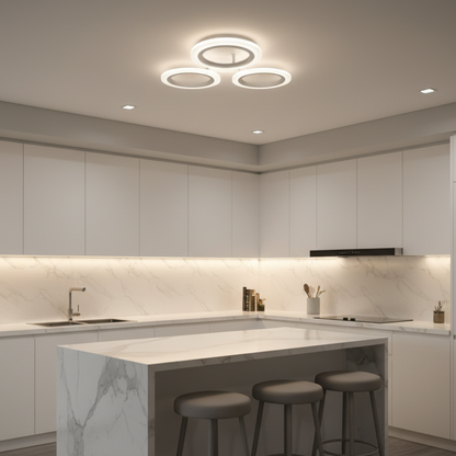 LARGE 27W LED chandelier, 3 Circles, Neutral light, White