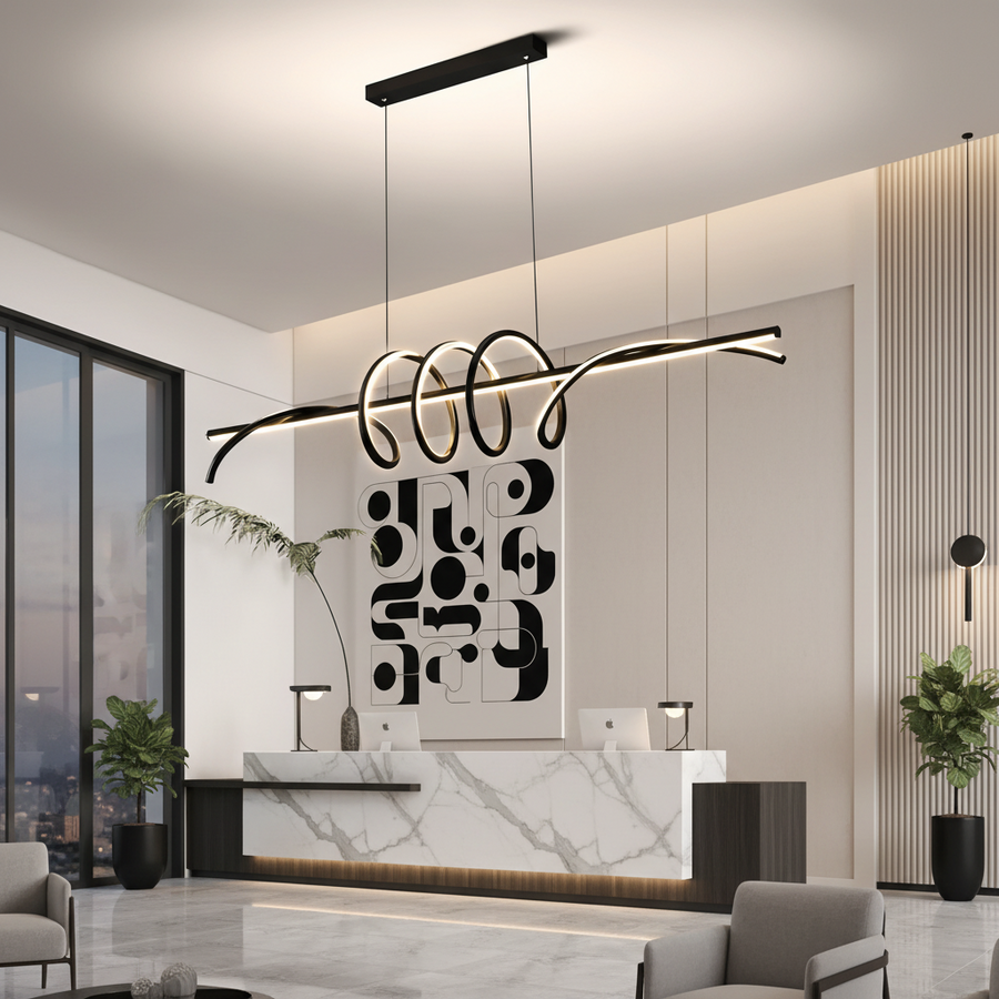 Suspended LED chandelier with remote control RIBBON 64W, Linear, Cold/Warm/Neutral light, Dimmable, Black, Height Adjustable LED Chandeliers with Remote Control Default Title Alessandro Design