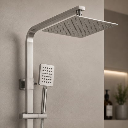 SET Shower column with faucet, Stainless steel, square para, rain effect, 3 functions, wall mounting, Satin, Accessories Included, LY005 Faucets & Shower Columns Default Title Alessandro Design