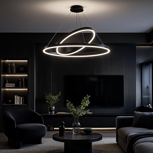 LED Suspended Chandelier PAGANO 47W, 3000K, 2 Circles, Black, Adjustable Height Modern Chandeliers Default Title Alessandro Design
