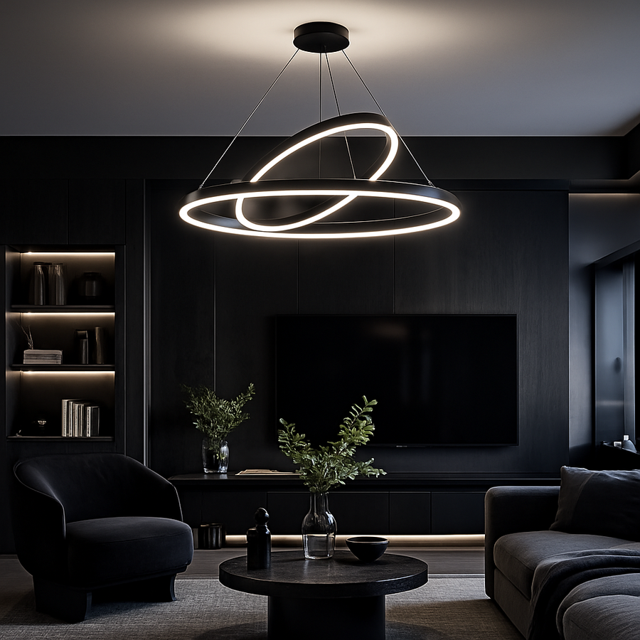 LED Suspended Chandelier PAGANO 47W, 3000K, 2 Circles, Black, Adjustable Height Modern Chandeliers Default Title Alessandro Design