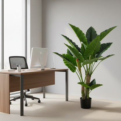 Plantă Artificială Tip Alocasia, 3 tulpini, 160 cm, Verde
