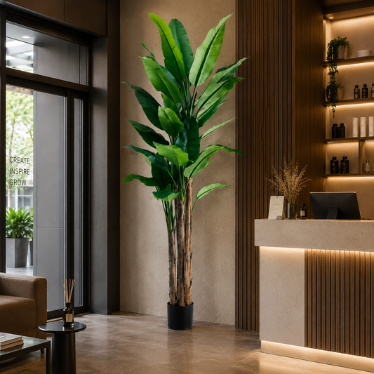 Planta Artificială Copac Tip Bananier, 210 cm, 31 frunze, Verde, cu Ghiveci