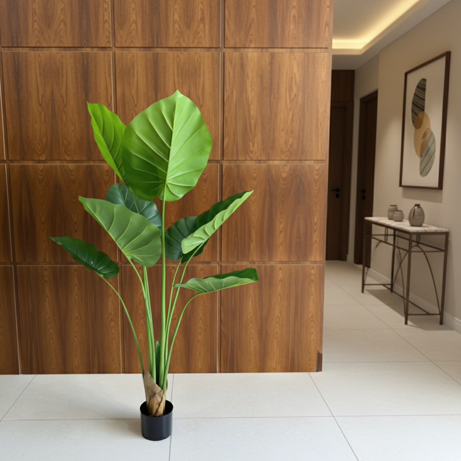 Plantă Artificială Tip Strelitzia, 130 cm, 9 frunze, Verde