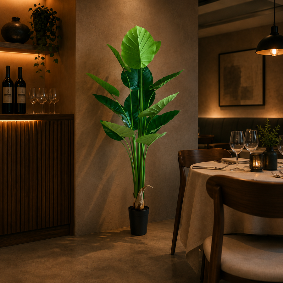 Plantă Artificială Tip Strelitzia, 180 cm, 15 frunze, Verde